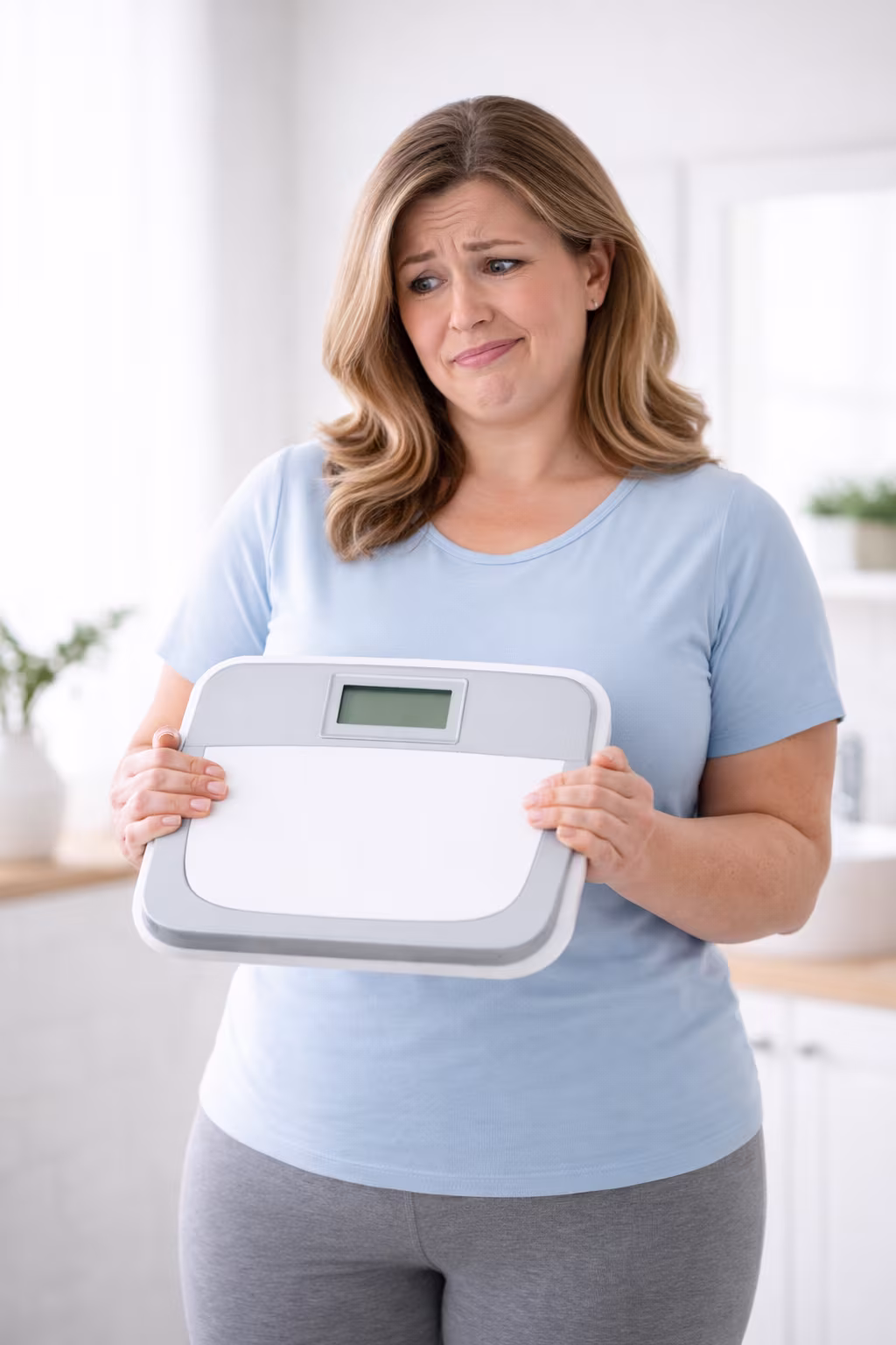 Conceptual image representing a weight loss plateau on GLP-1 medications like Wegovy or Zepbound